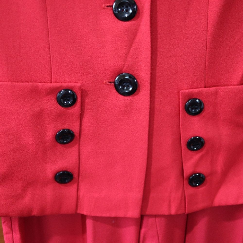 Taurus II Vintage 80s Red Black Trim Pantsuit Womens 10 Retro Power Suit Set - Picture 3 of 16